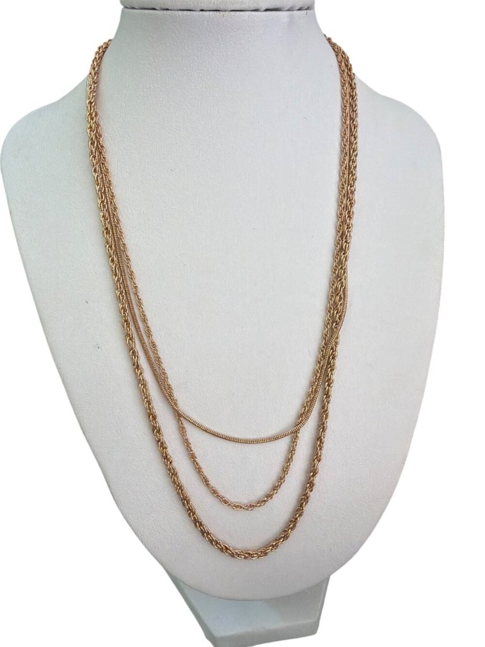 Gold Tone 3 Strand Chain Necklace Layered Twist Snake Chain Statement Adj 17"